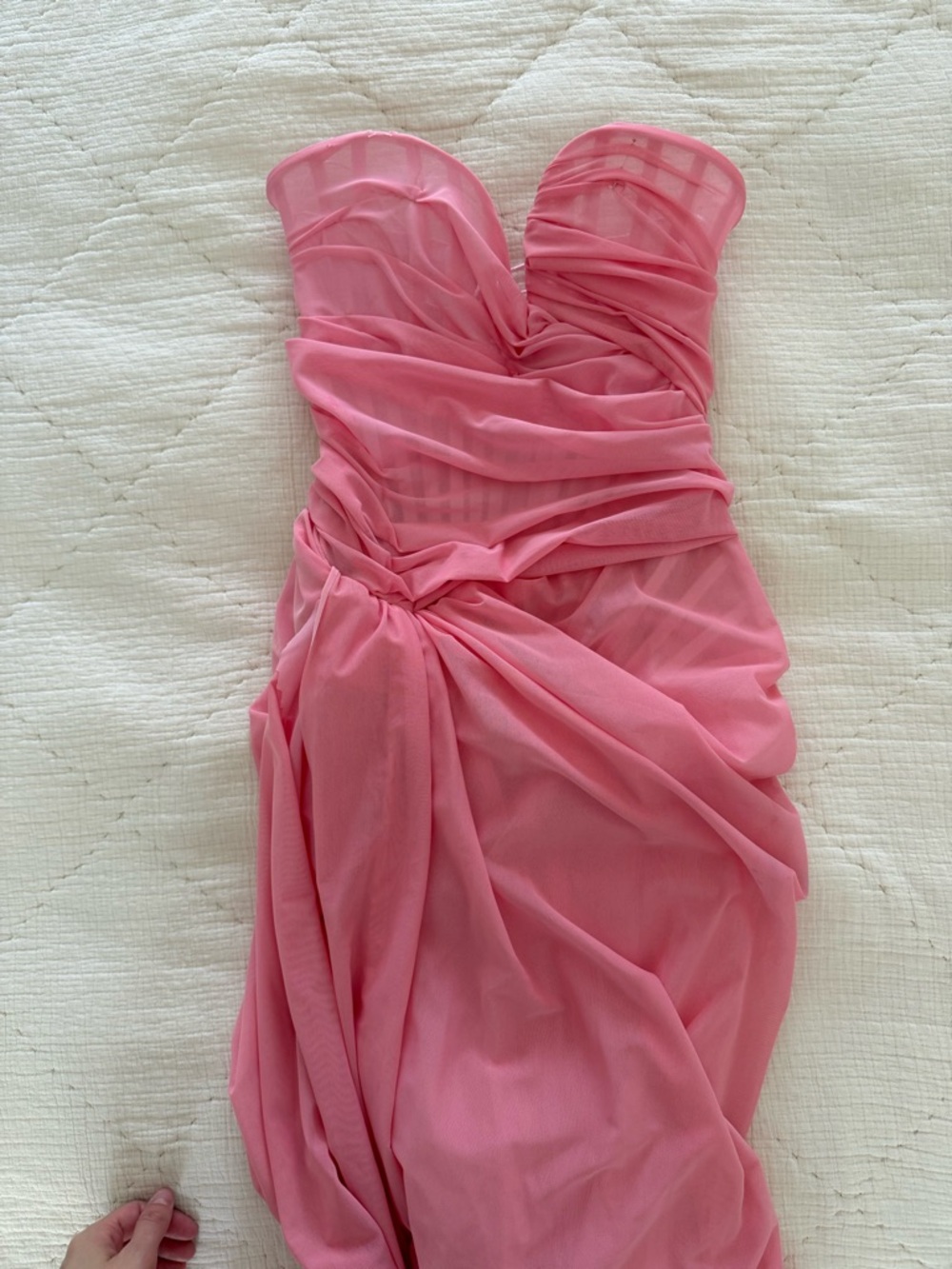 Strapless Pink Corset Ruched Evening Gown with High Slit - Picture 4 of 6